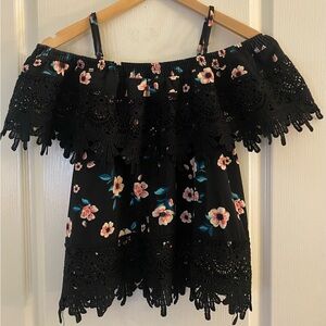 Floral Off-Shoulder Black Top